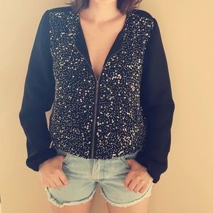 SOLD Hazel Black Beaded Bomber Jacket